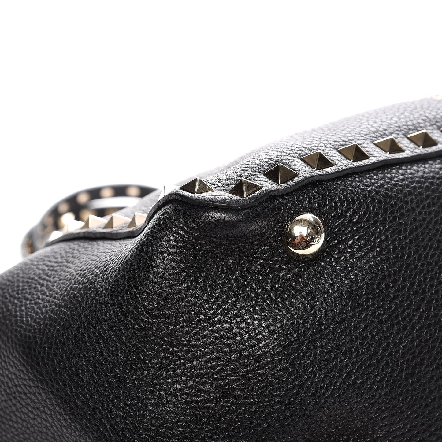 Grained Calfskin Small Rockstud Tote Black