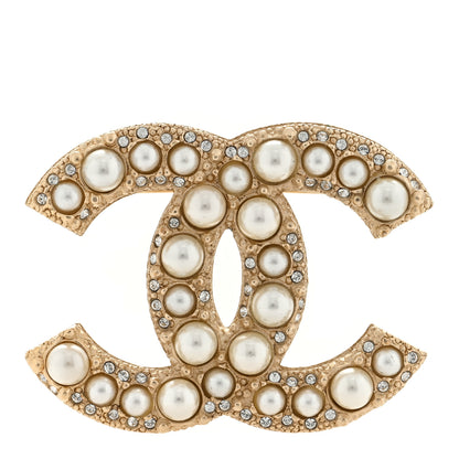 Chanel Metal Crystal Graduated Pearl CC Brooch Gold 1 of 3
