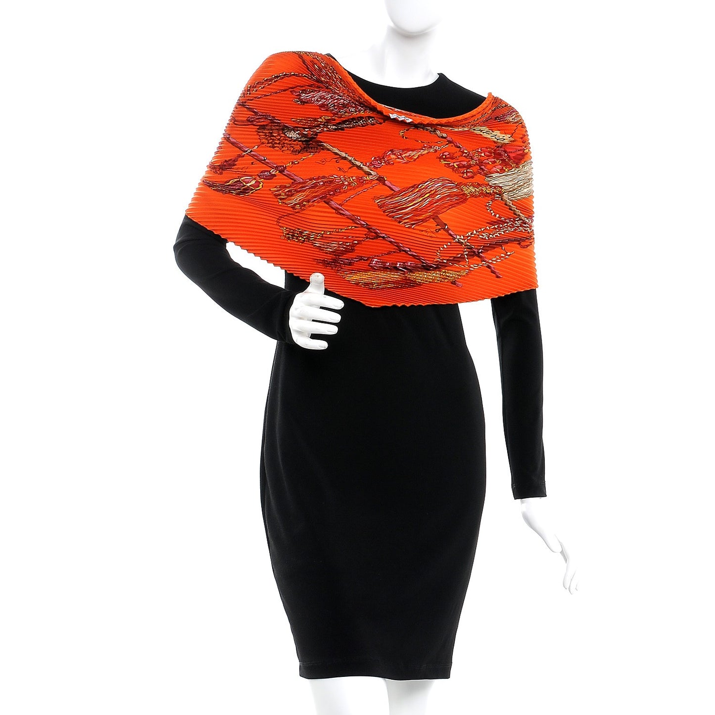 Silk Plisse Passementerie Scarf 90 Corail Cassis Jaune Orange
