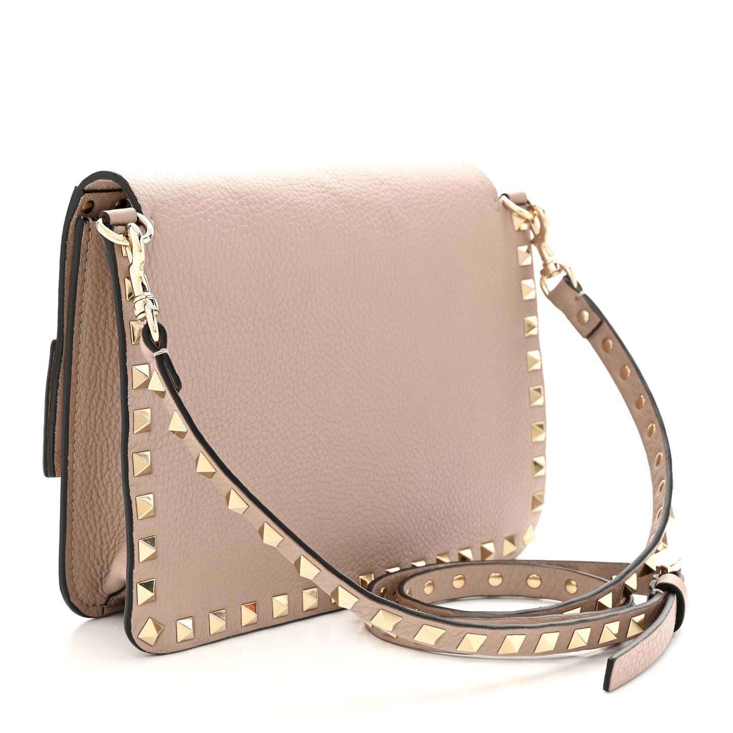 Grained Calfskin Small Rockstud Flap Crossbody Bag Poudre