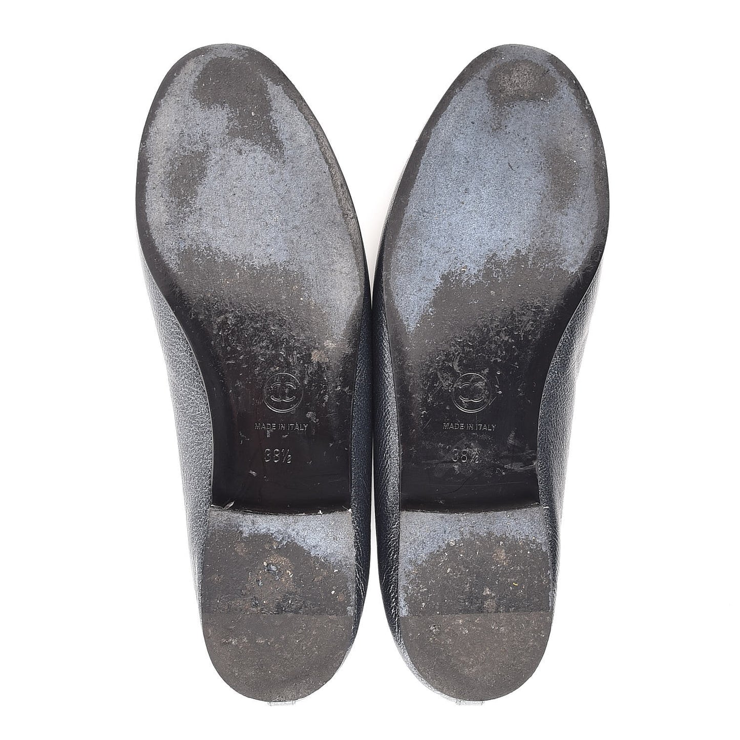 Metallic Calfskin Cap Toe CC Ballerina Flats 38.5 Silver