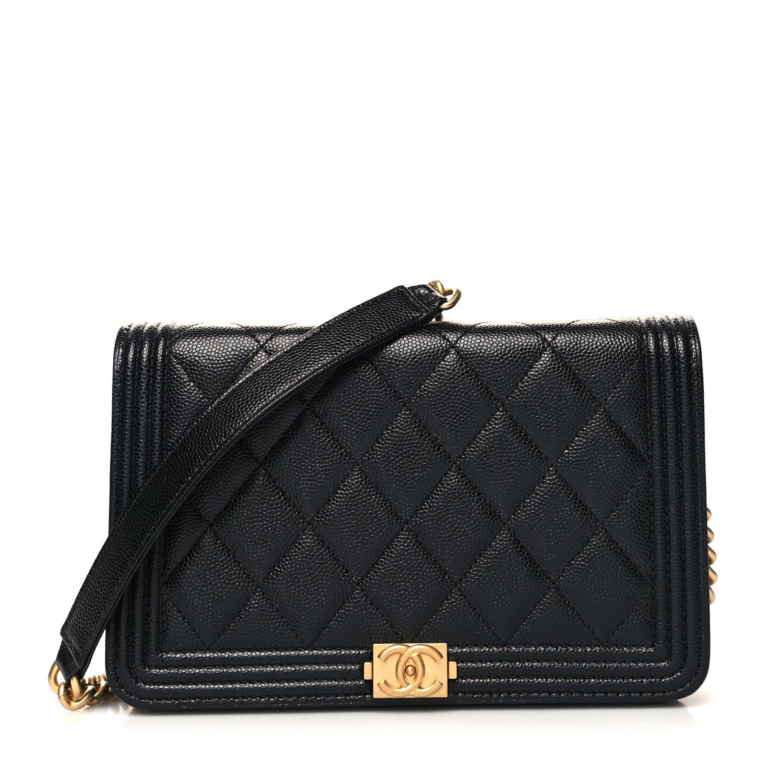 Chanel Caviar Quilted Boy Wallet On Chain WOC Black 1 of 12