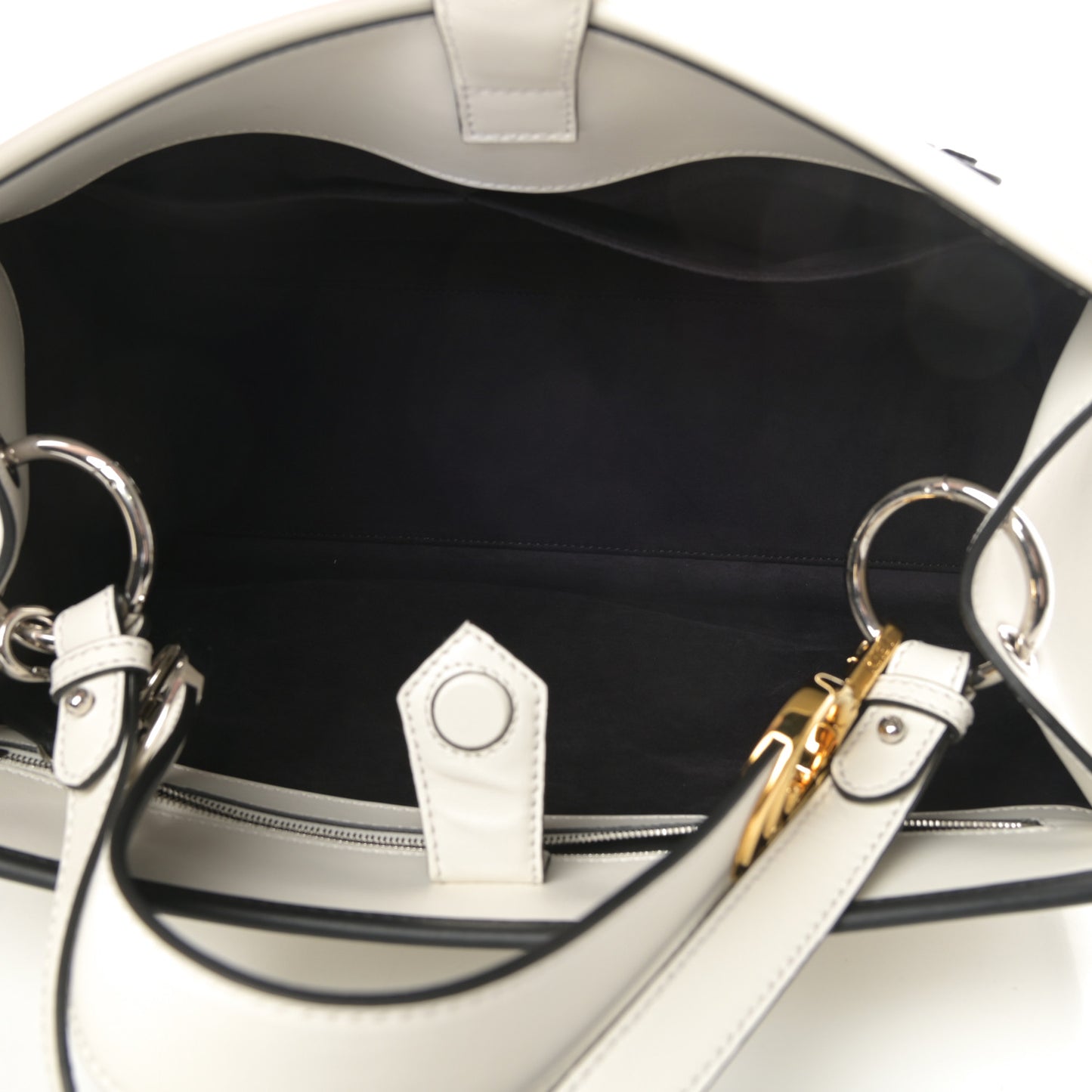 Vitello Century Velvet F is Fendi FF Embroidered Regular Runaway Satchel White Black