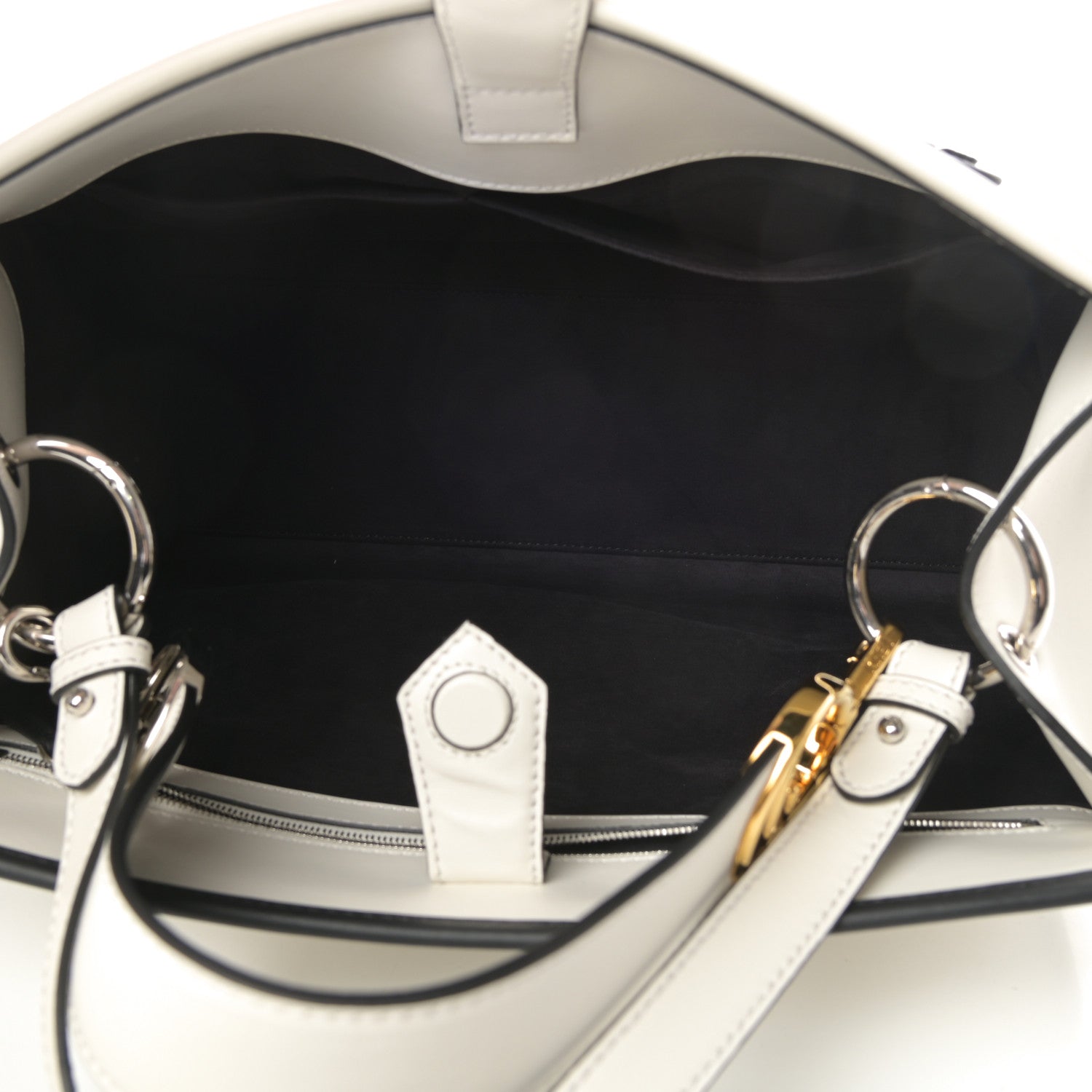 Fendi Vitello Century Velvet F is Fendi FF Embroidered Regular Runaway Satchel White Black 5 of 11
