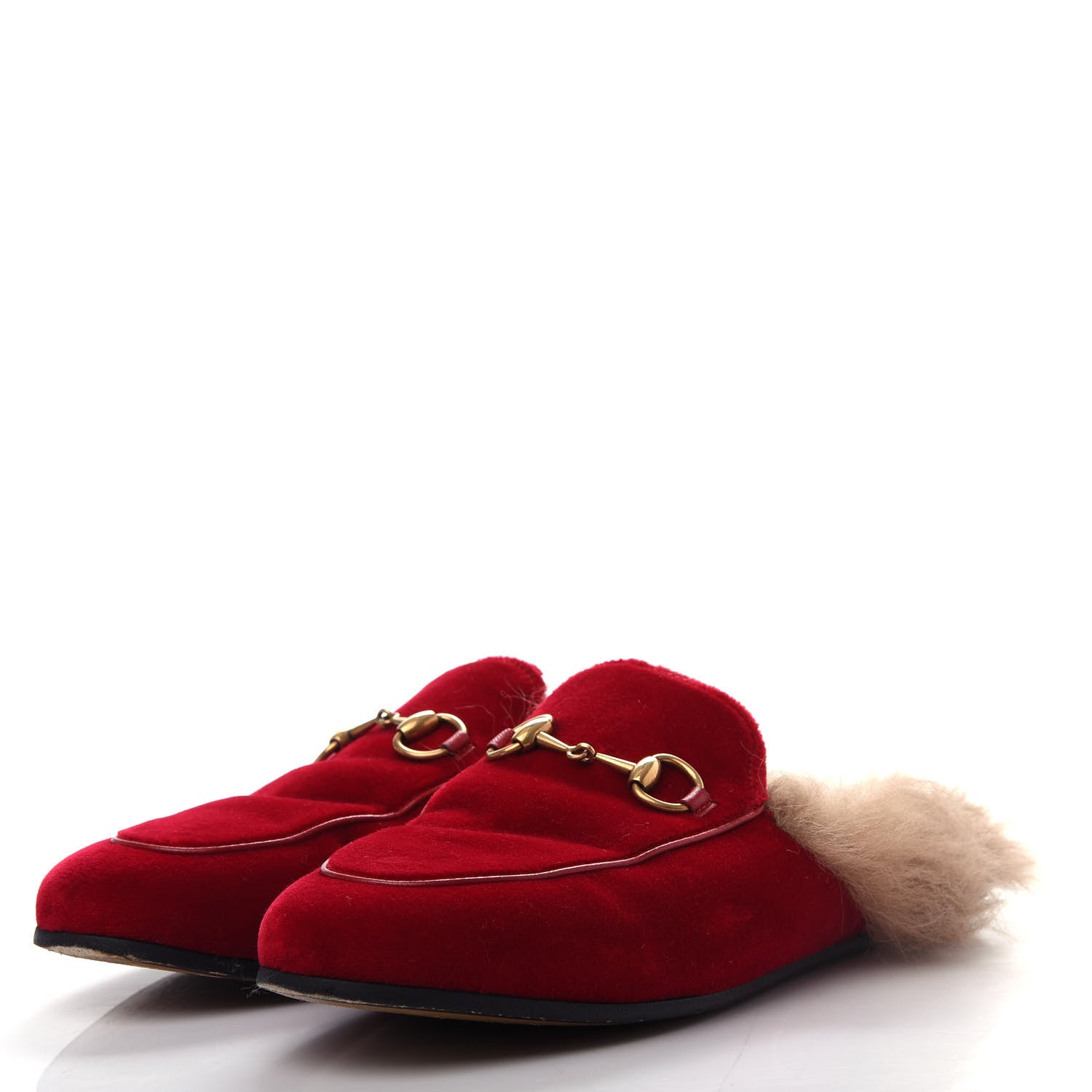 Gucci Velvet Fur Womens Princetown Slippers 35.5 Hibiscus Red 3 of 10