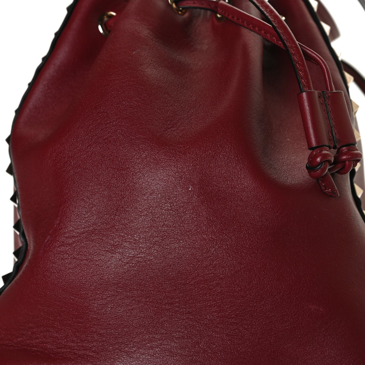 Vitello Rockstud Double Handle Cinch Tote Red