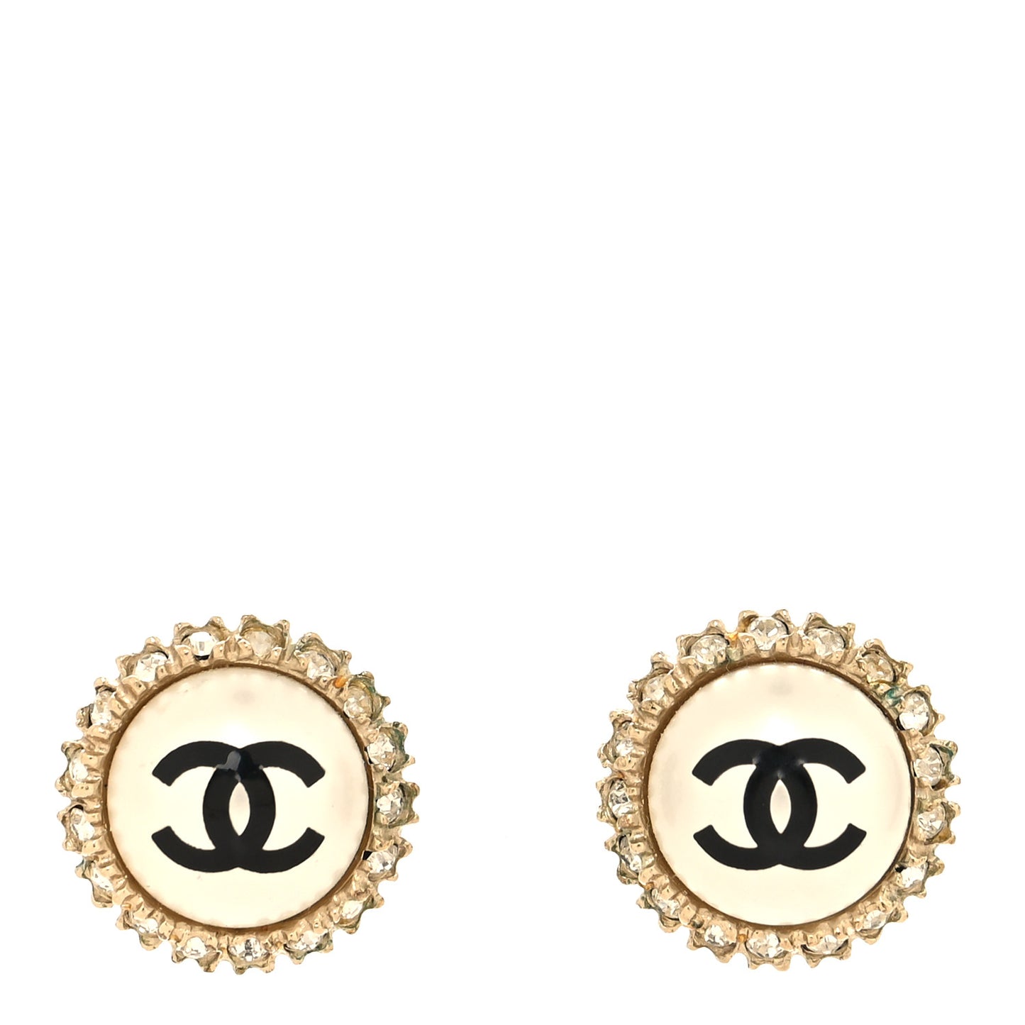 Crystal Pearl CC Round Earrings Gold Pearly White Black