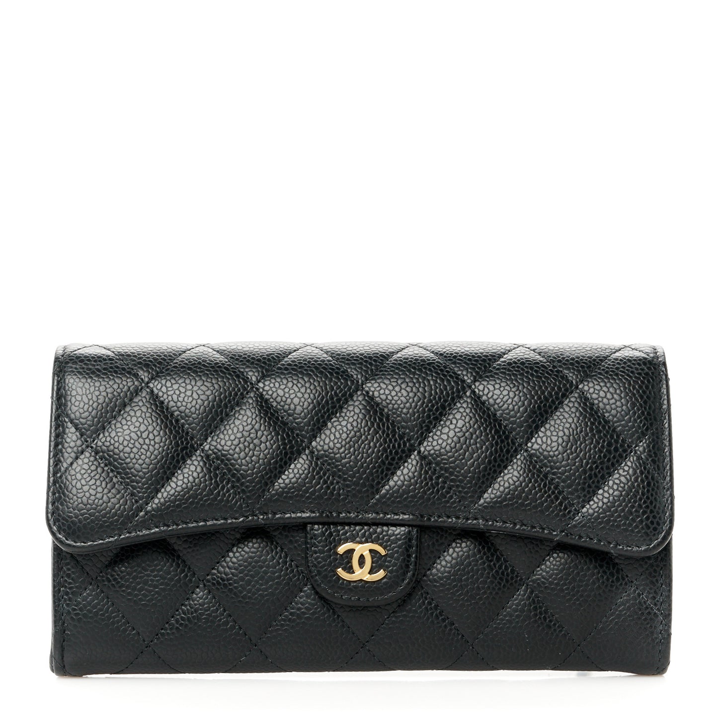 Caviar Quilted Large Gusset Flap Wallet Black