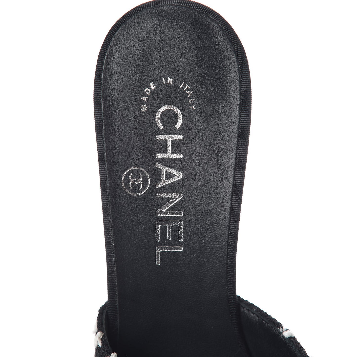 Tweed Grosgrain Pearl Mules 37 Black White