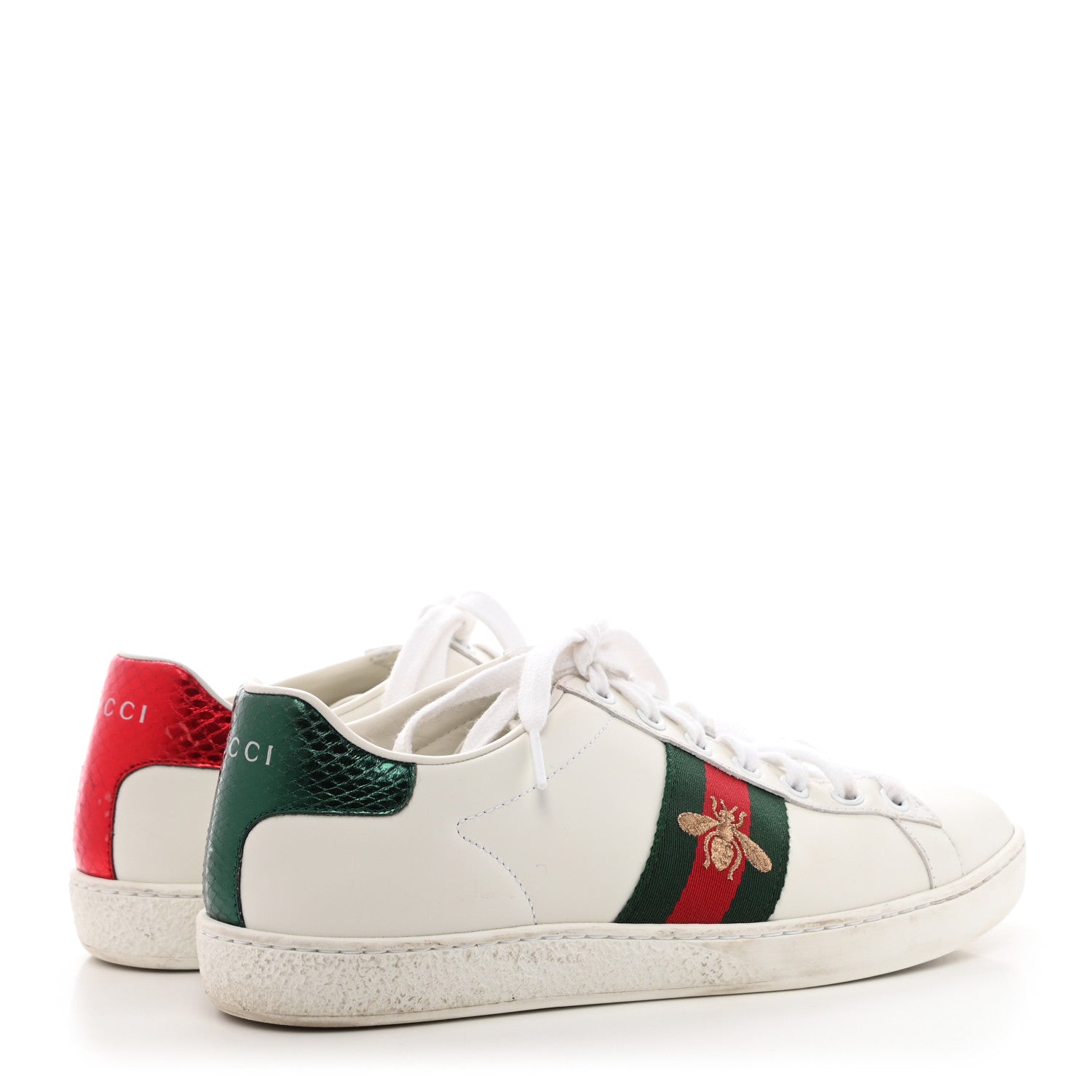 Gucci Calfskin Ayers Bee Embroidered Womens Ace Sneakers 36.5 White Green 4 of 13