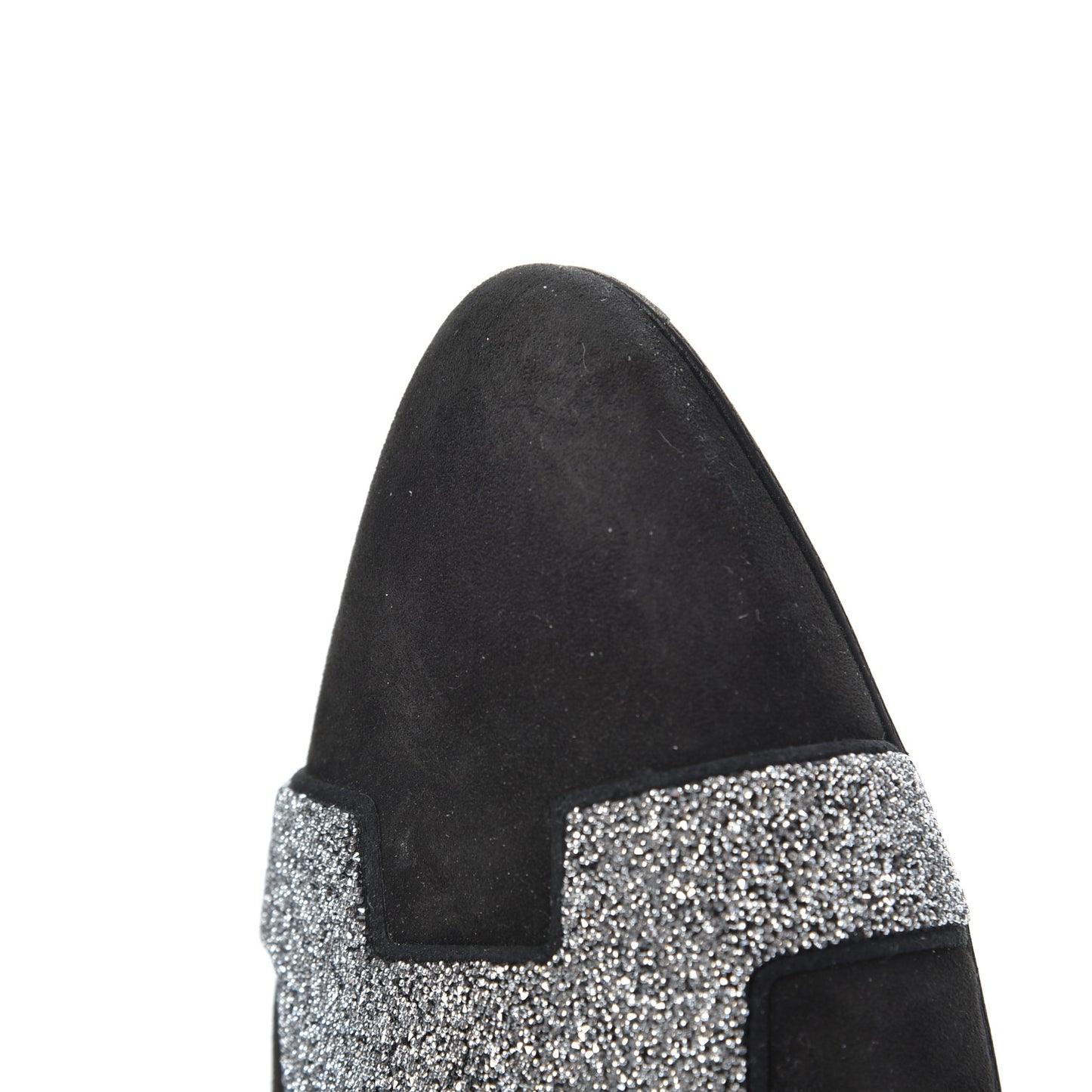 Suede Goatskin Crystal Roxane Mules 36.5 Gris Argente Black