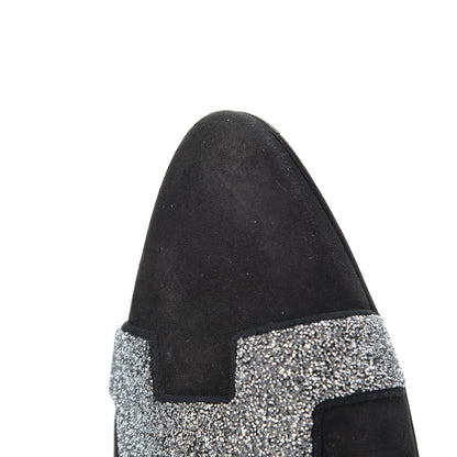 Hermes Suede Goatskin Crystal Roxane Mules 36.5 Gris Argente Black 11 of 15