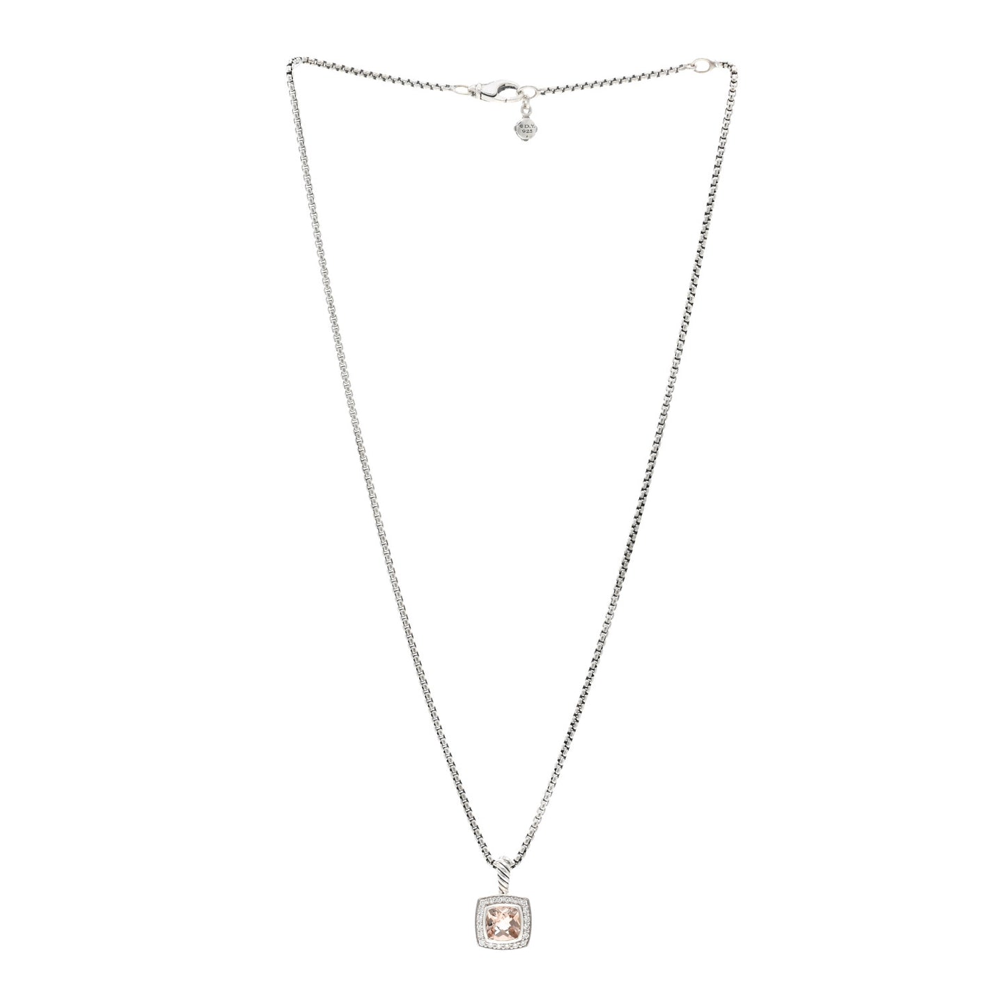 Sterling Silver Diamond Morganite 7mm Petite Albion Pendant Necklace