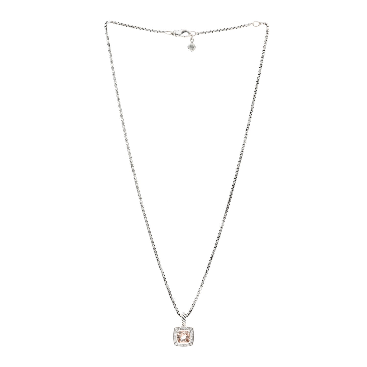 David Yurman Sterling Silver Diamond Morganite 7mm Petite Albion Pendant Necklace 3 of 4