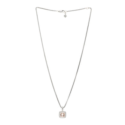 David Yurman Sterling Silver Diamond Morganite 7mm Petite Albion Pendant Necklace 3 of 4