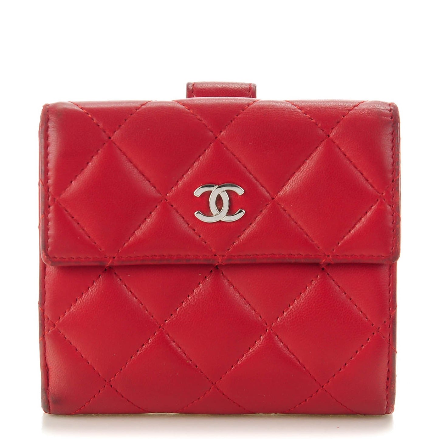 Lambskin Quilted French Flap Wallet Red