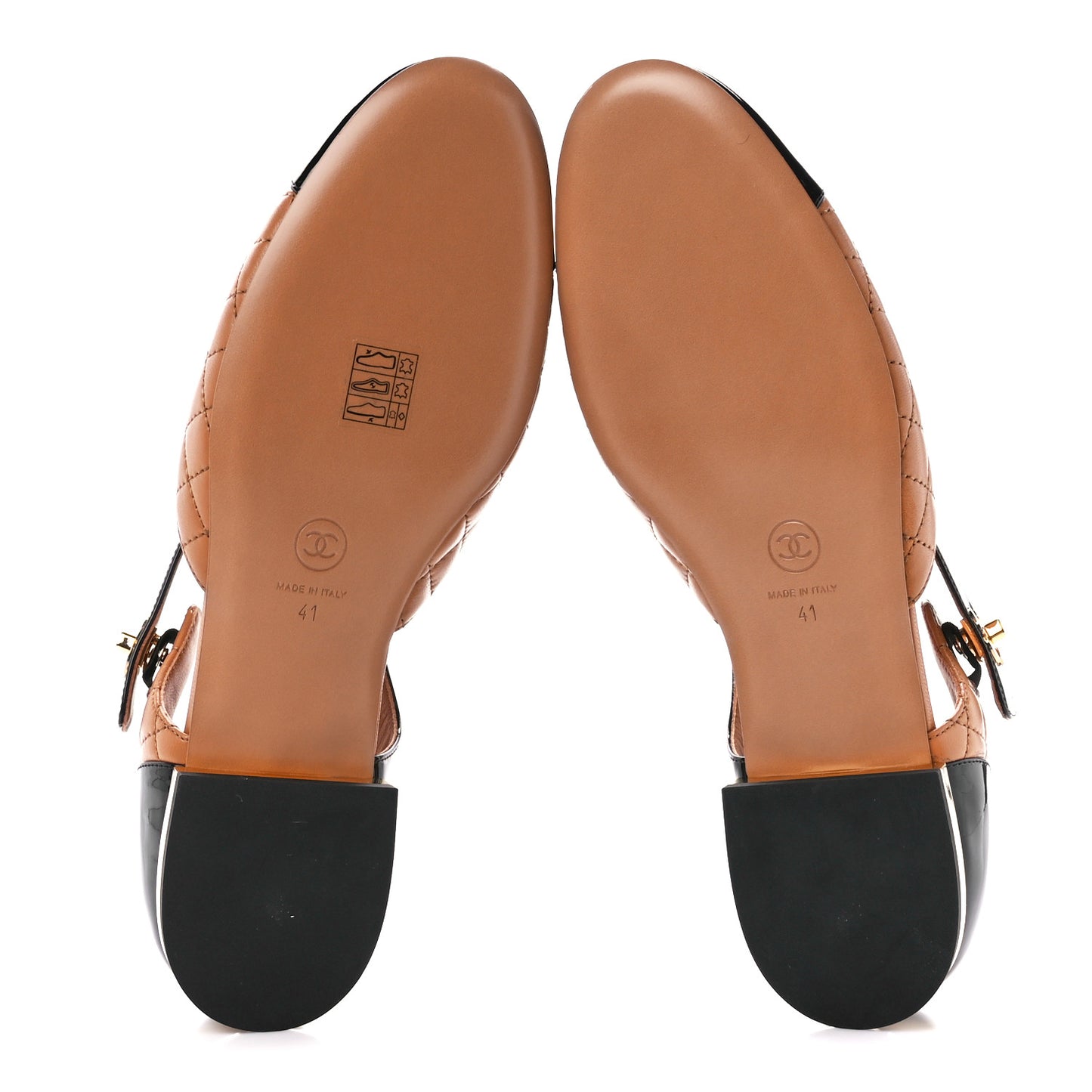 Patent Lambskin Quilted Cap Toe Ballerina Flats 41 Light Brown Black