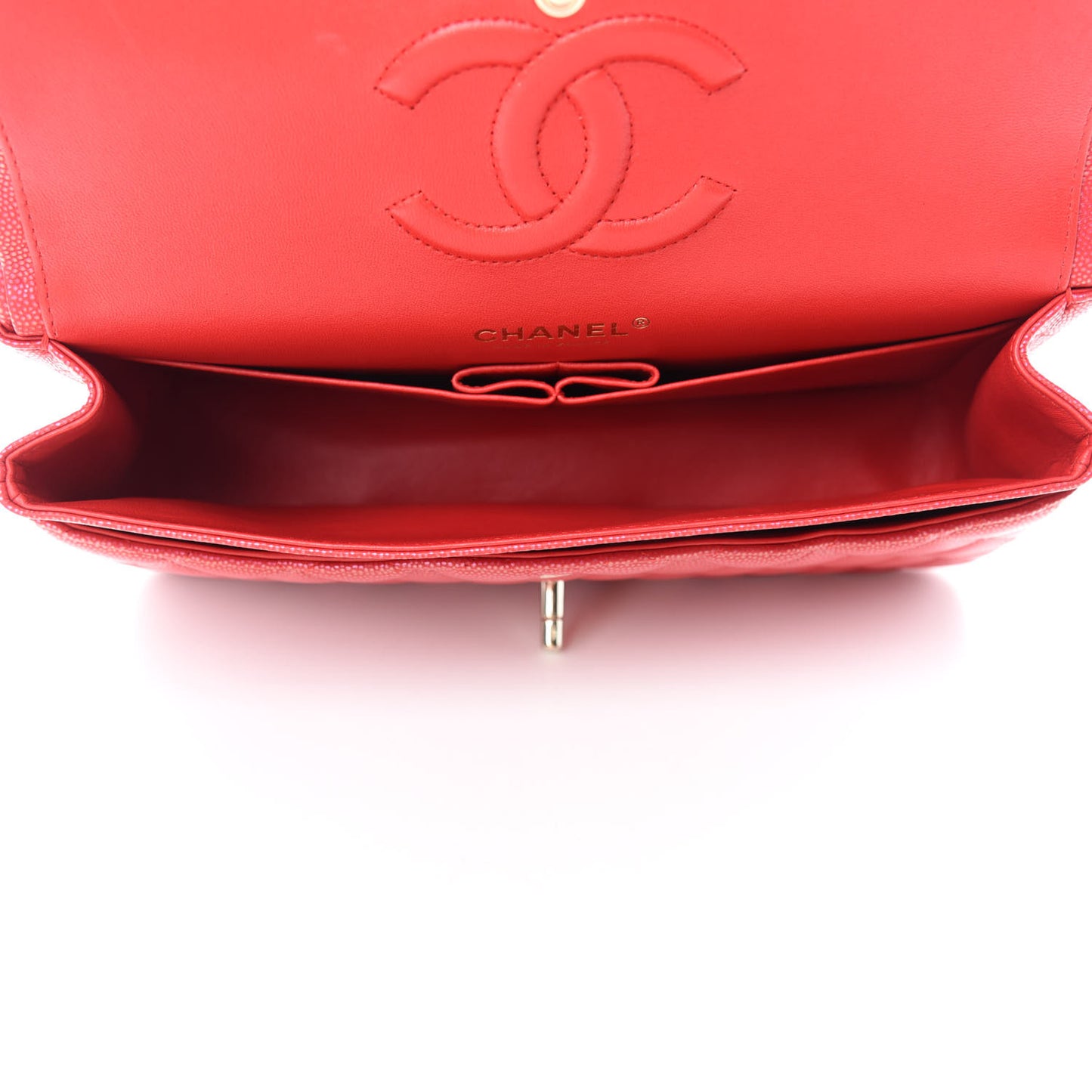 Iridescent Caviar Quilted Medium Double Flap Red