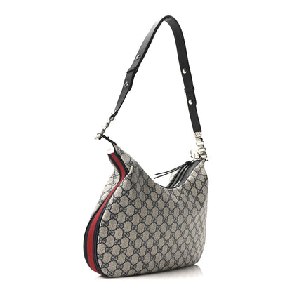 Gucci GG Supreme Monogram Textured Calfskin Web Large Attache Shoulder Bag Beige Blue 3 of 10