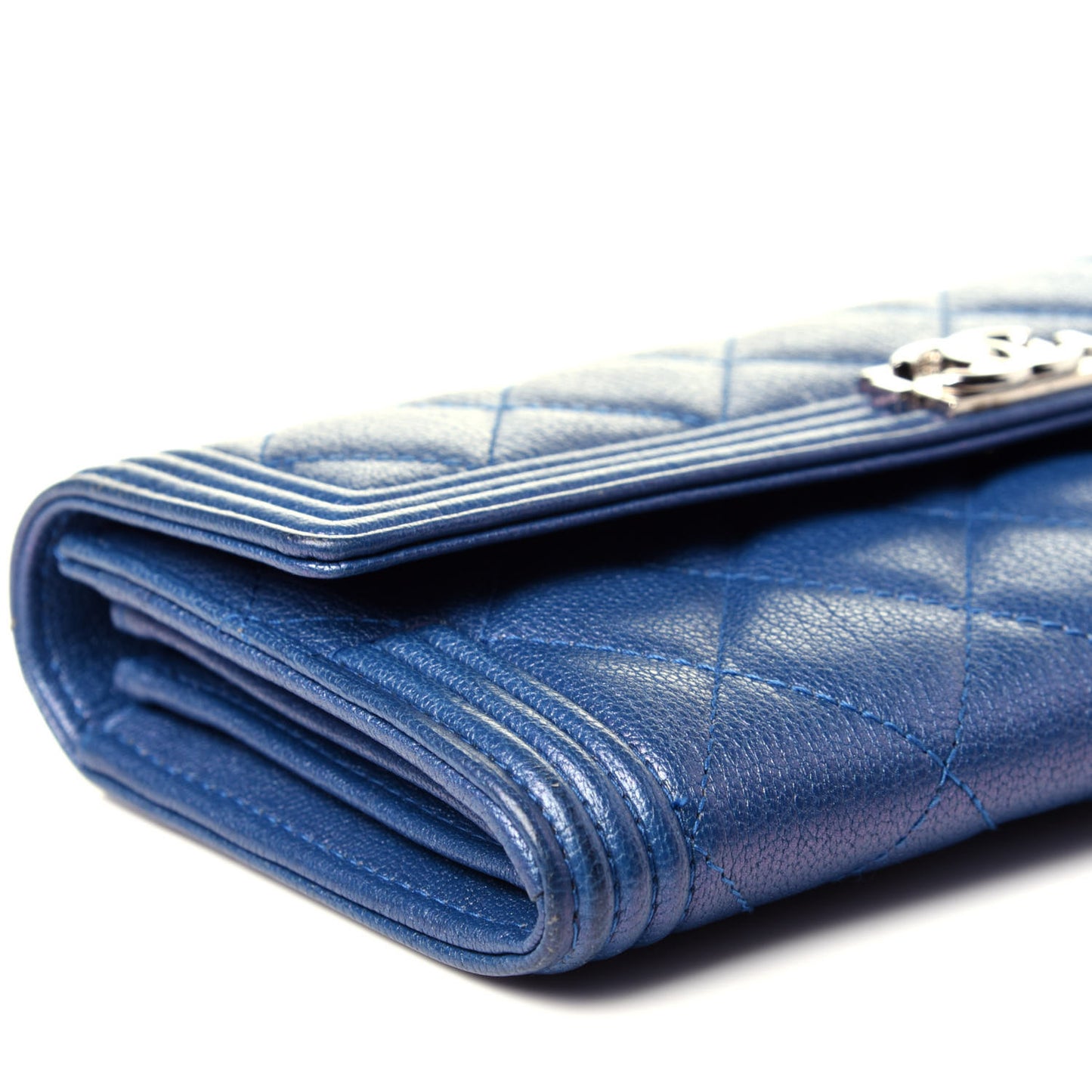 Goatskin Quilted Boy Flap Wallet Blue