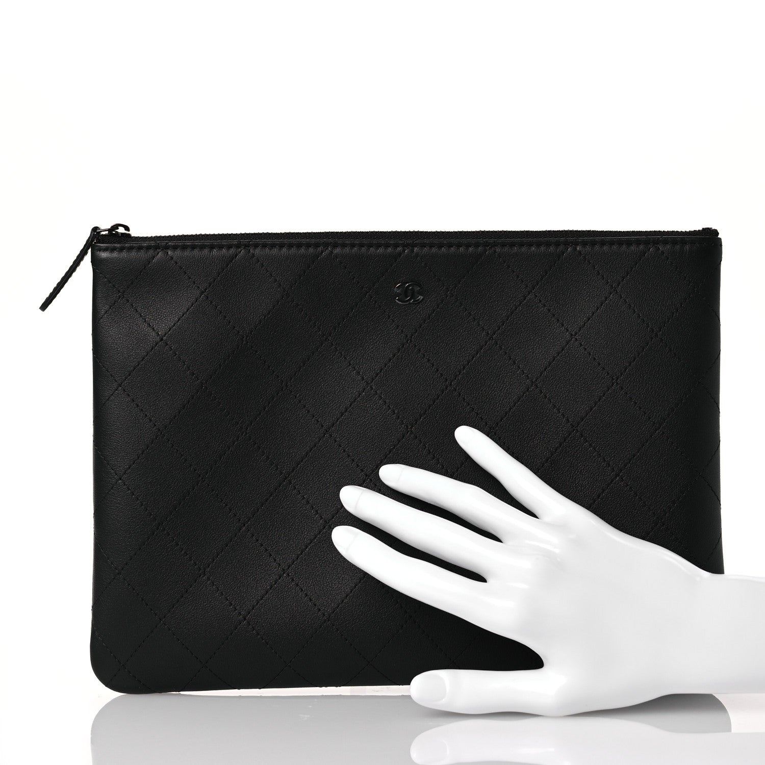 Chanel Calfskin Quilted Stitched CC Medium Cosmetic Case Black 2 of 11