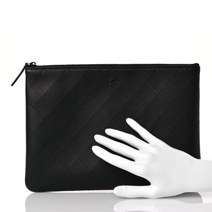 Chanel Calfskin Quilted Stitched CC Medium Cosmetic Case Black 2 of 11