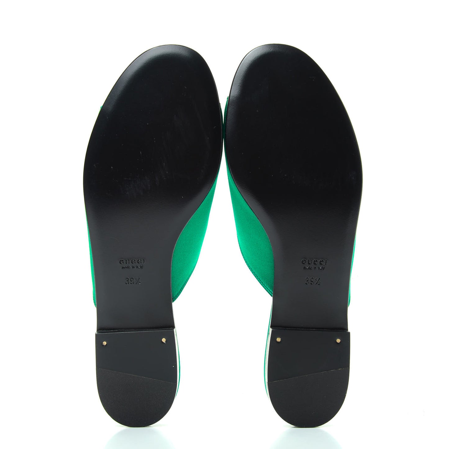 Satin Malaga Kid Horsebit Slide Sandals 39.5 Shamarock Emerald