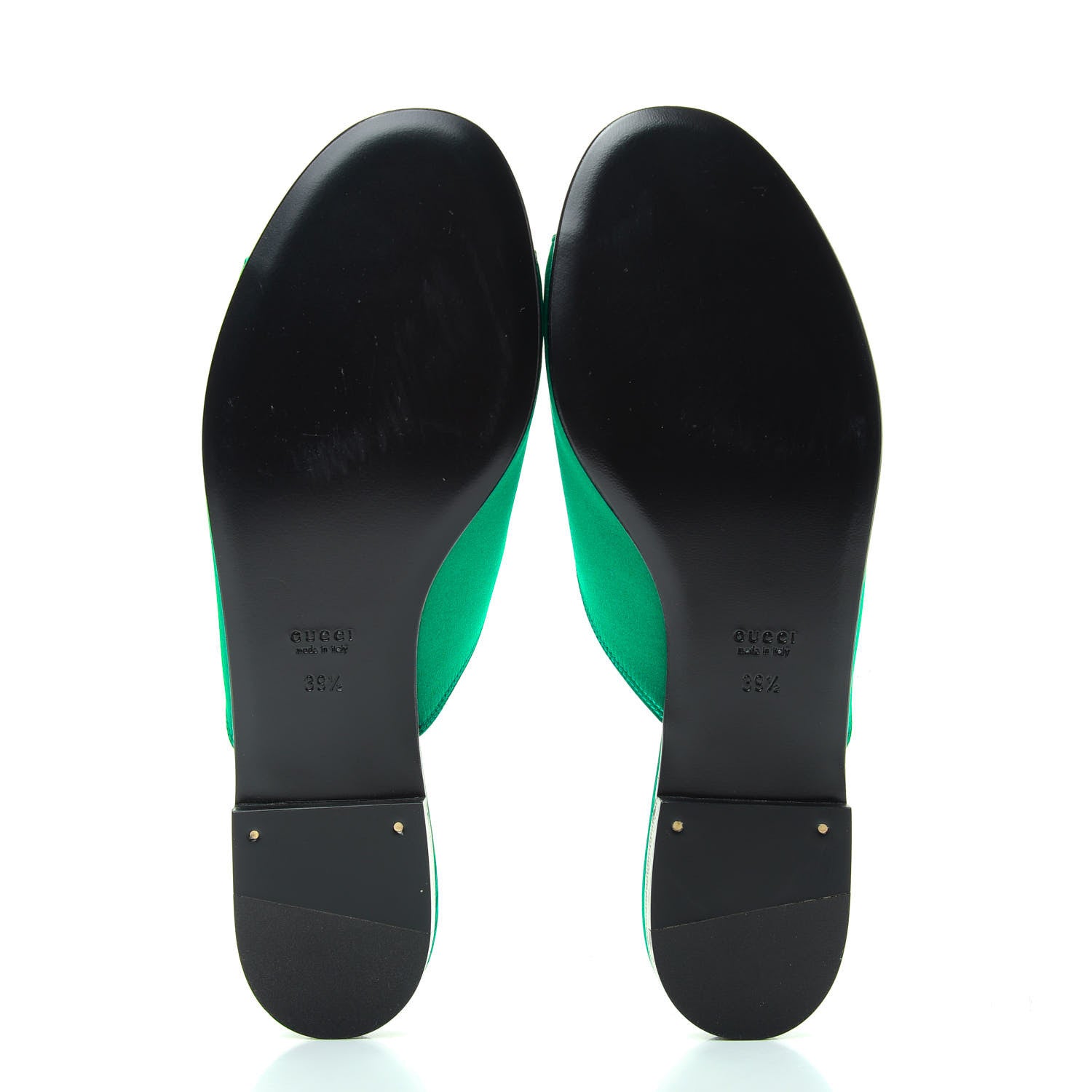 Gucci Satin Malaga Kid Horsebit Slide Sandals 39.5 Shamarock Emerald 6 of 11