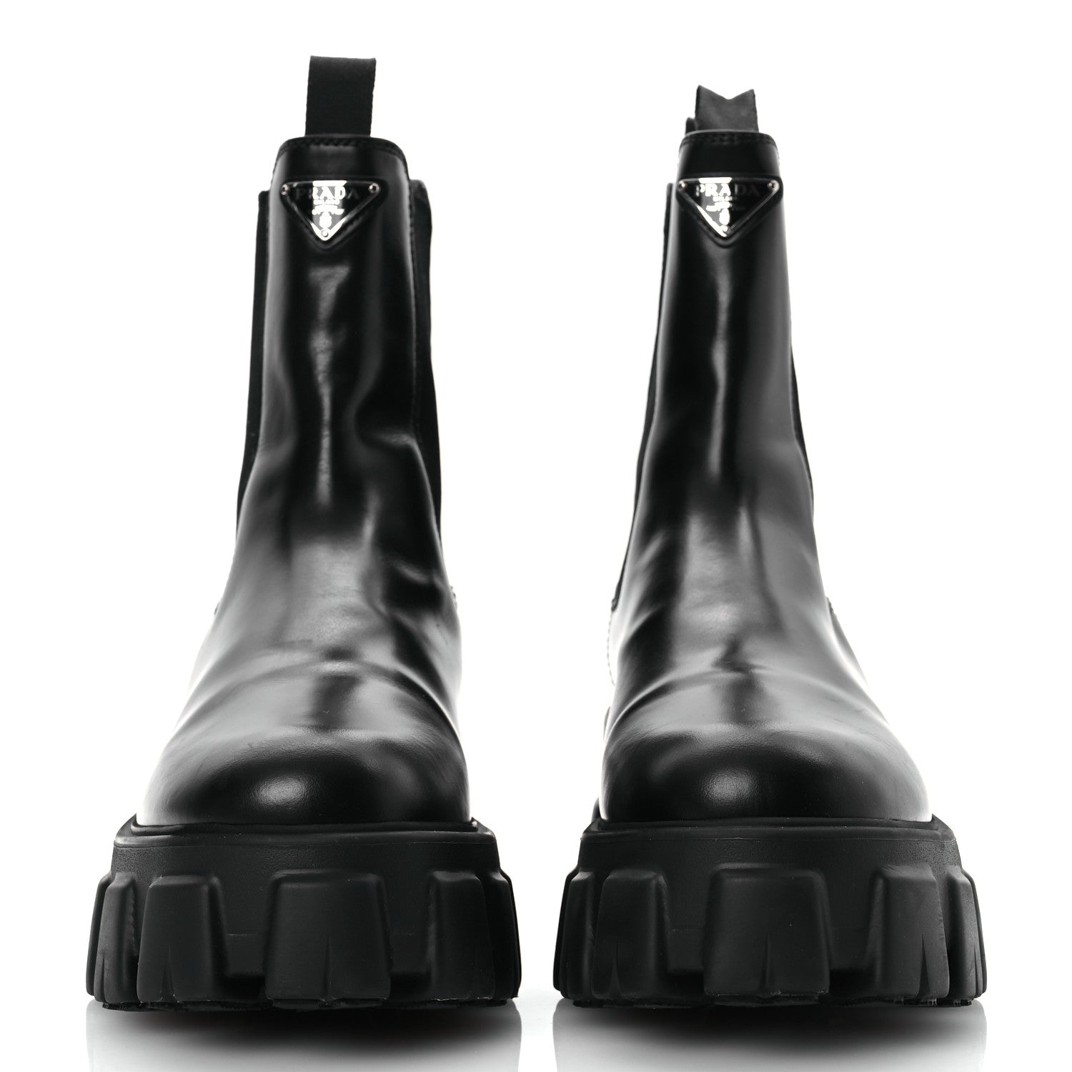 Prada Spazzolato Rois Triangle Monolith Chelsea 55mm Boots 39 Black 3 of 11