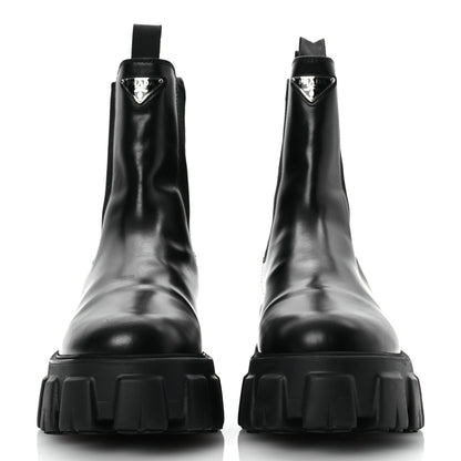 Prada Spazzolato Rois Triangle Monolith Chelsea 55mm Boots 39 Black 3 of 11