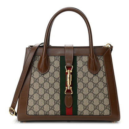 Gucci GG Supreme Monogram Azalea Calfskin Web Medium Jackie 1961 Tote Beige Ebony Brown Sugar 1 of 10