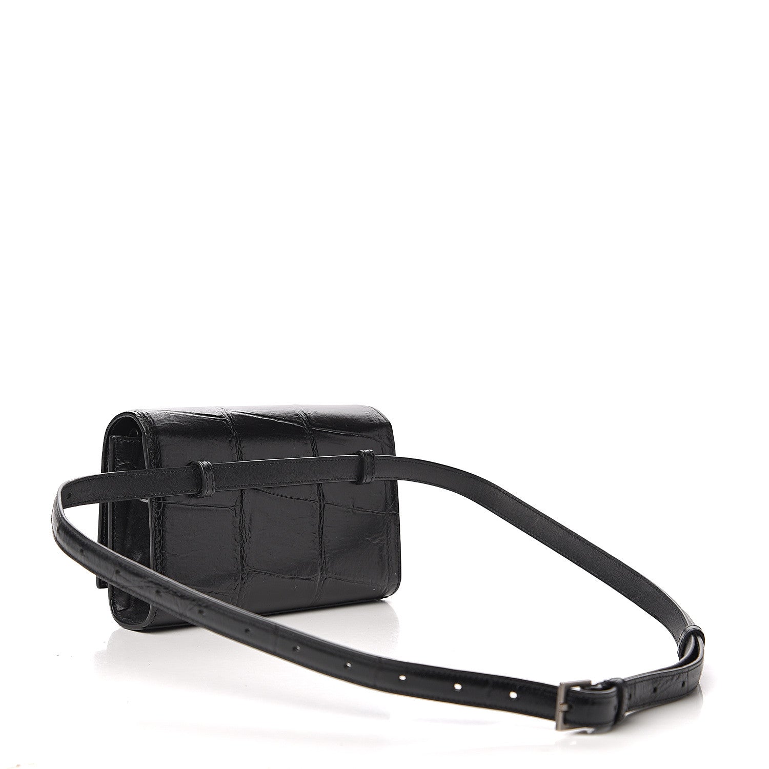 Saint Laurent Calfskin Crocodile Embossed Monogram Kate Belt Bag Black 2 of 12