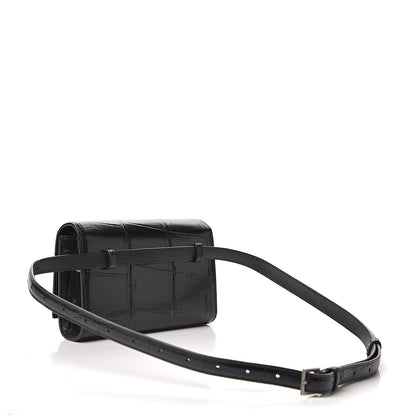 Saint Laurent Calfskin Crocodile Embossed Monogram Kate Belt Bag Black 2 of 12