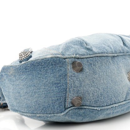 Balenciaga Washed Frayed Denim Crystal Small Le Cagole Shoulder Bag Blue 9 of 13