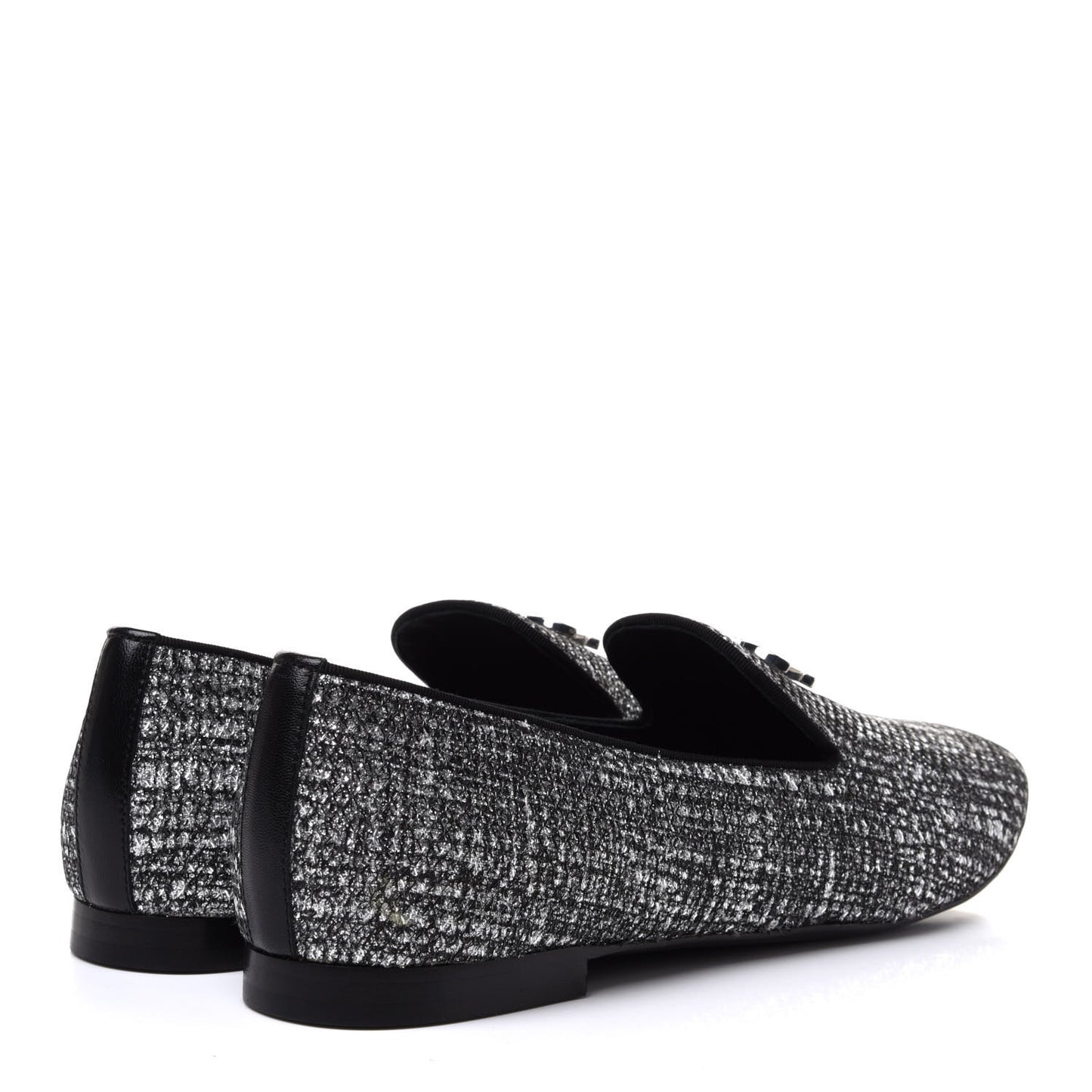Fantasy Fabric Grosgrain CC Mocassin Loafers 41 Silver Black