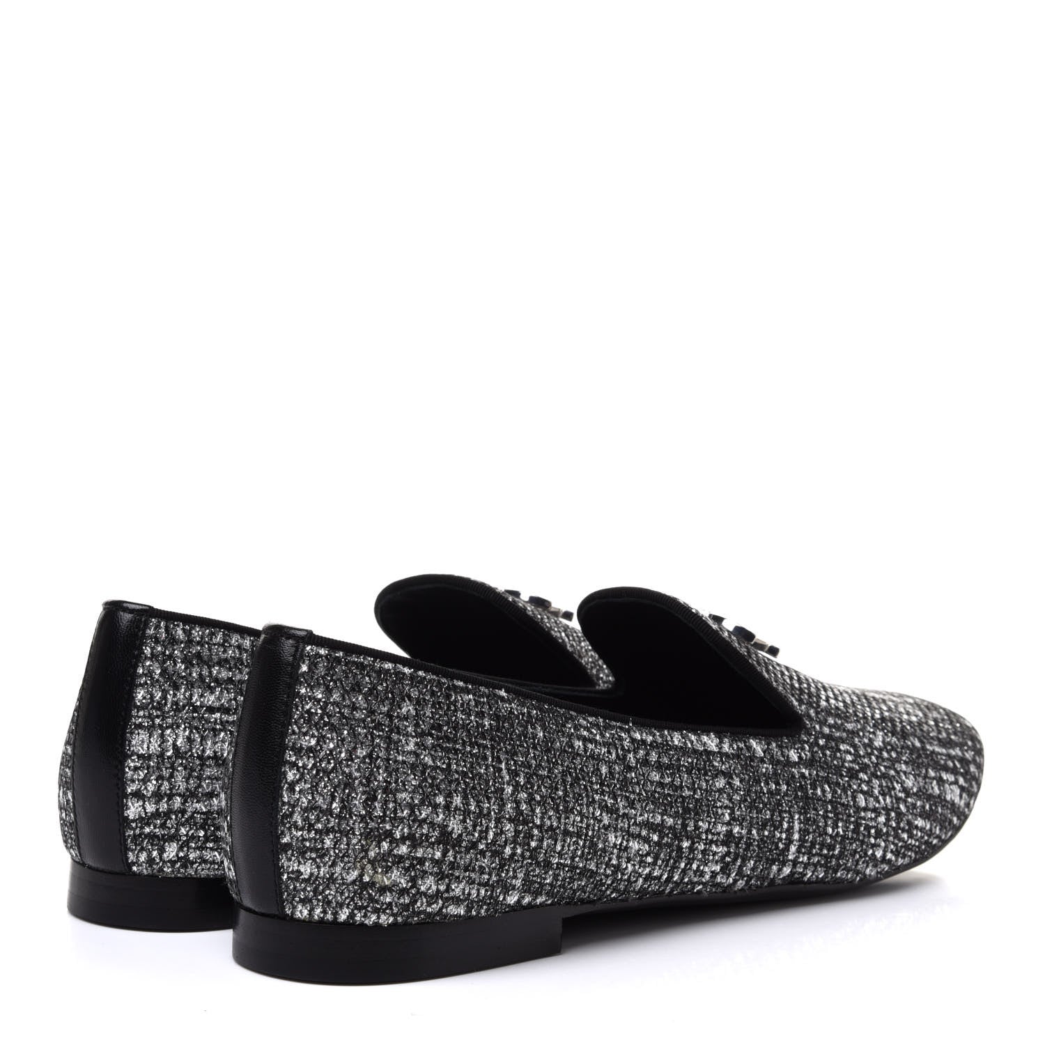 Chanel Fantasy Fabric Grosgrain CC Mocassin Loafers 41 Silver Black 4 of 9