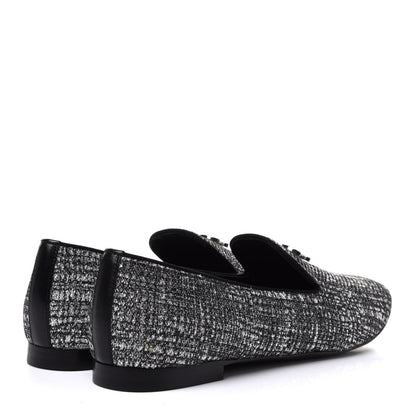 Chanel Fantasy Fabric Grosgrain CC Mocassin Loafers 41 Silver Black 4 of 9