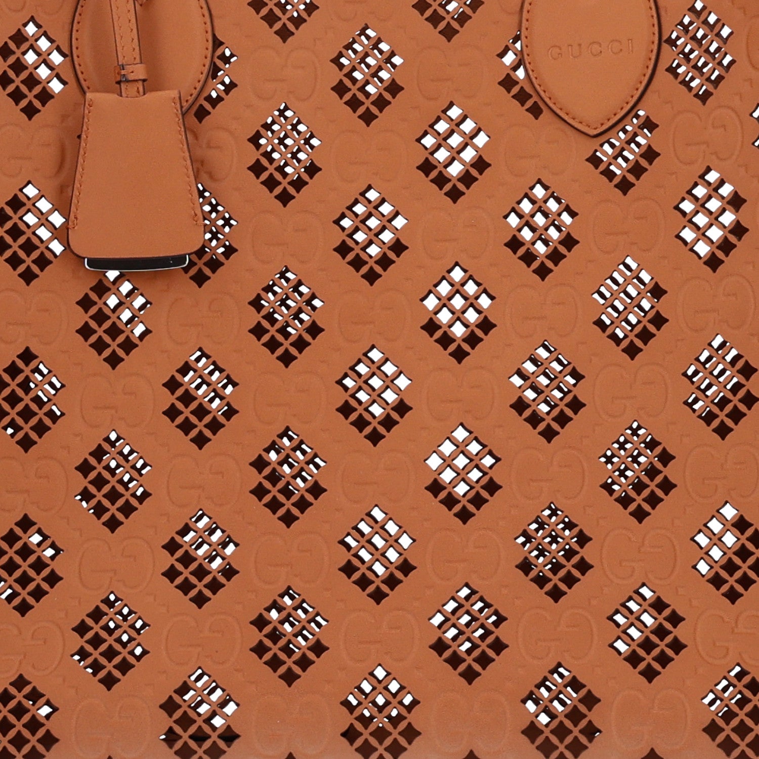 Gucci Calfskin GG Monogram Diamond Cut Medium Ophidia Tote Bag Brown 8 of 10