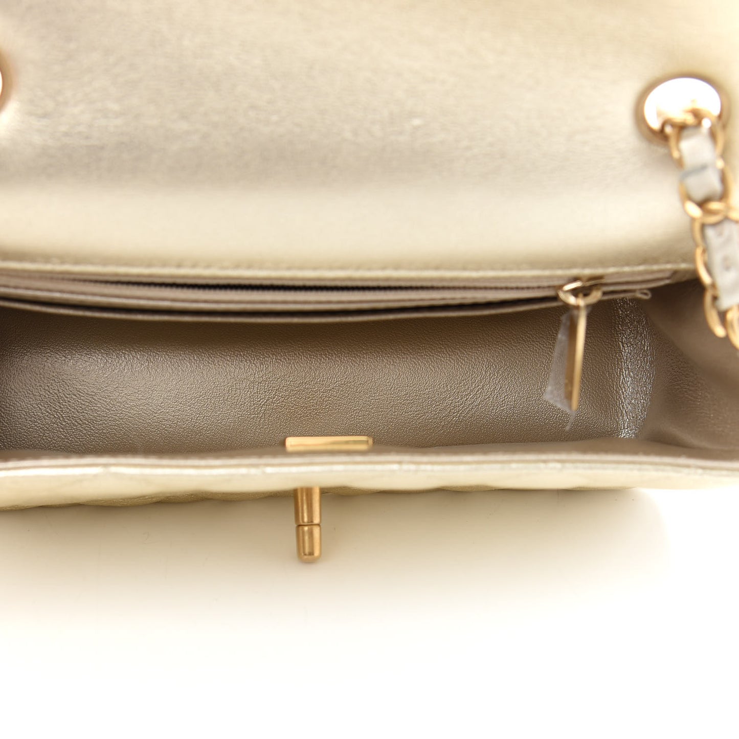 Metallic Lambskin Quilted Mini Rectangular Flap Gold