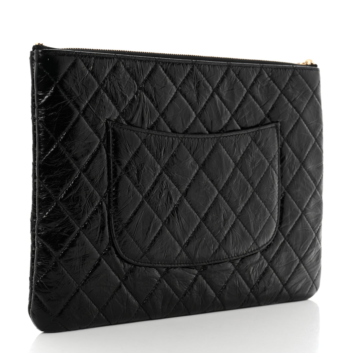 Shiny Crumpled Calfskin Quilted Medium Night by the C Pouch Clutch Black
