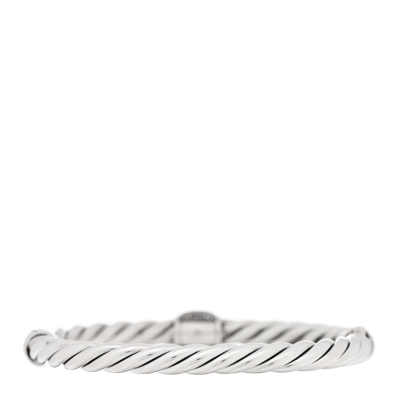 David Yurman Sterling Silver Diamond 6mm Metro Cable Station Bangle Bracelet 2 of 3