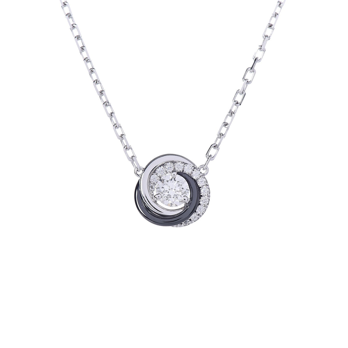 18K White Gold Black Ceramic Diamond Trinity Pendant Necklace