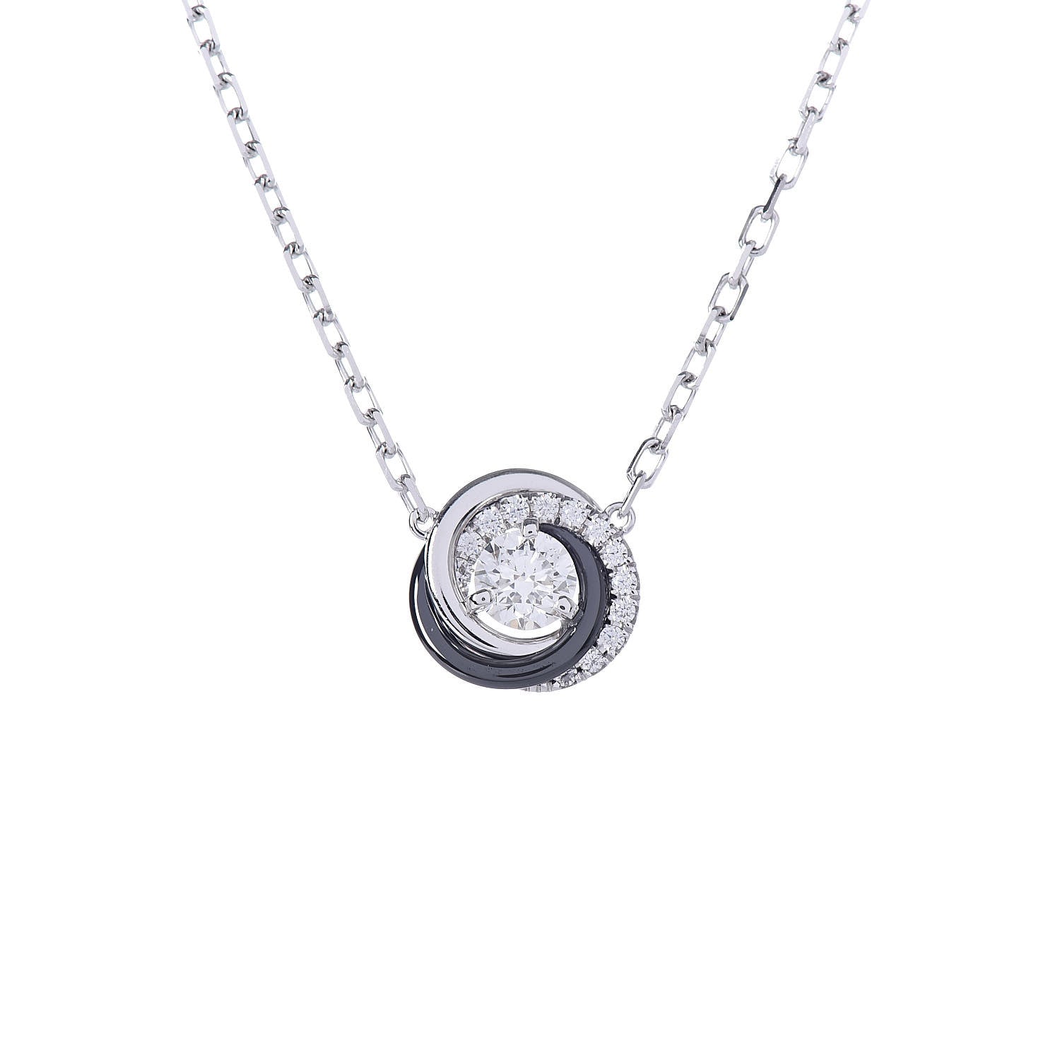 Cartier 18K White Gold Black Ceramic Diamond Trinity Pendant Necklace 4 of 7