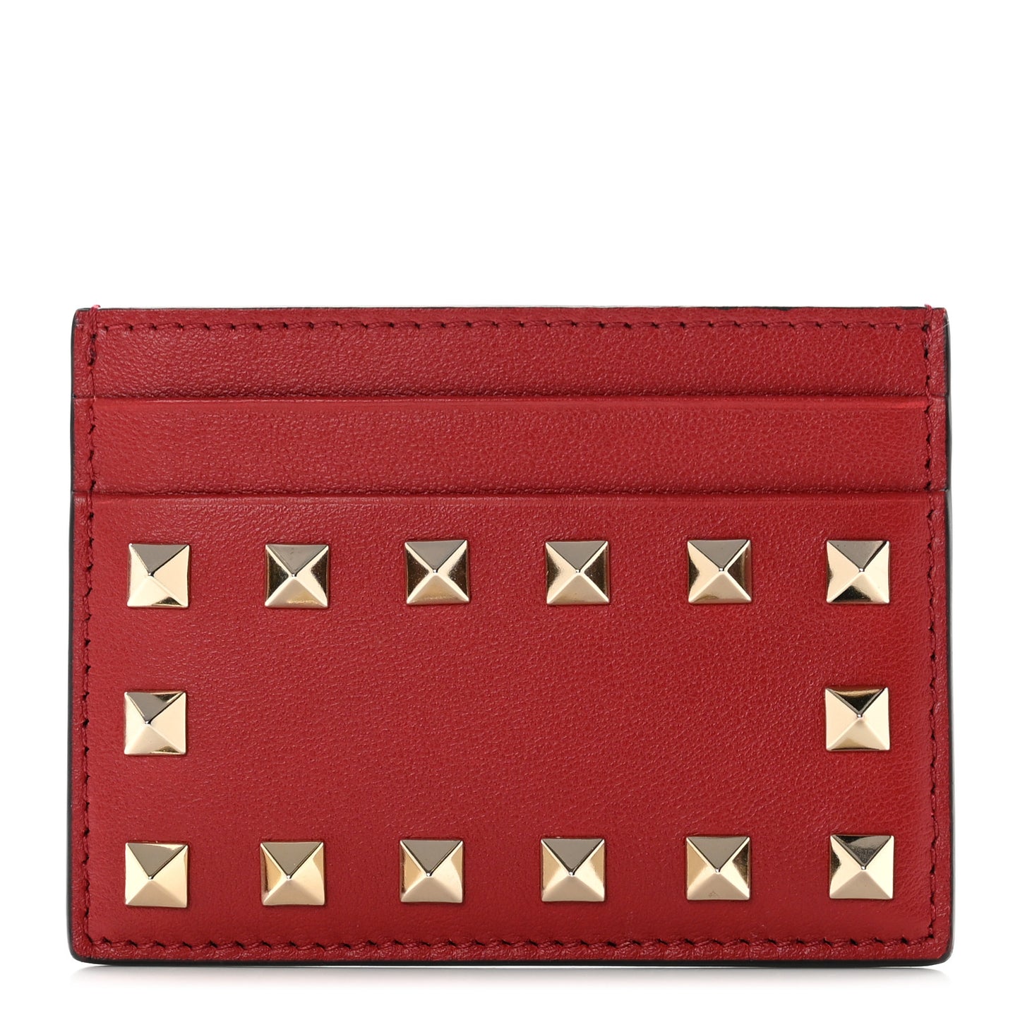 Vitello Rockstud Card Holder Rosso Valentino