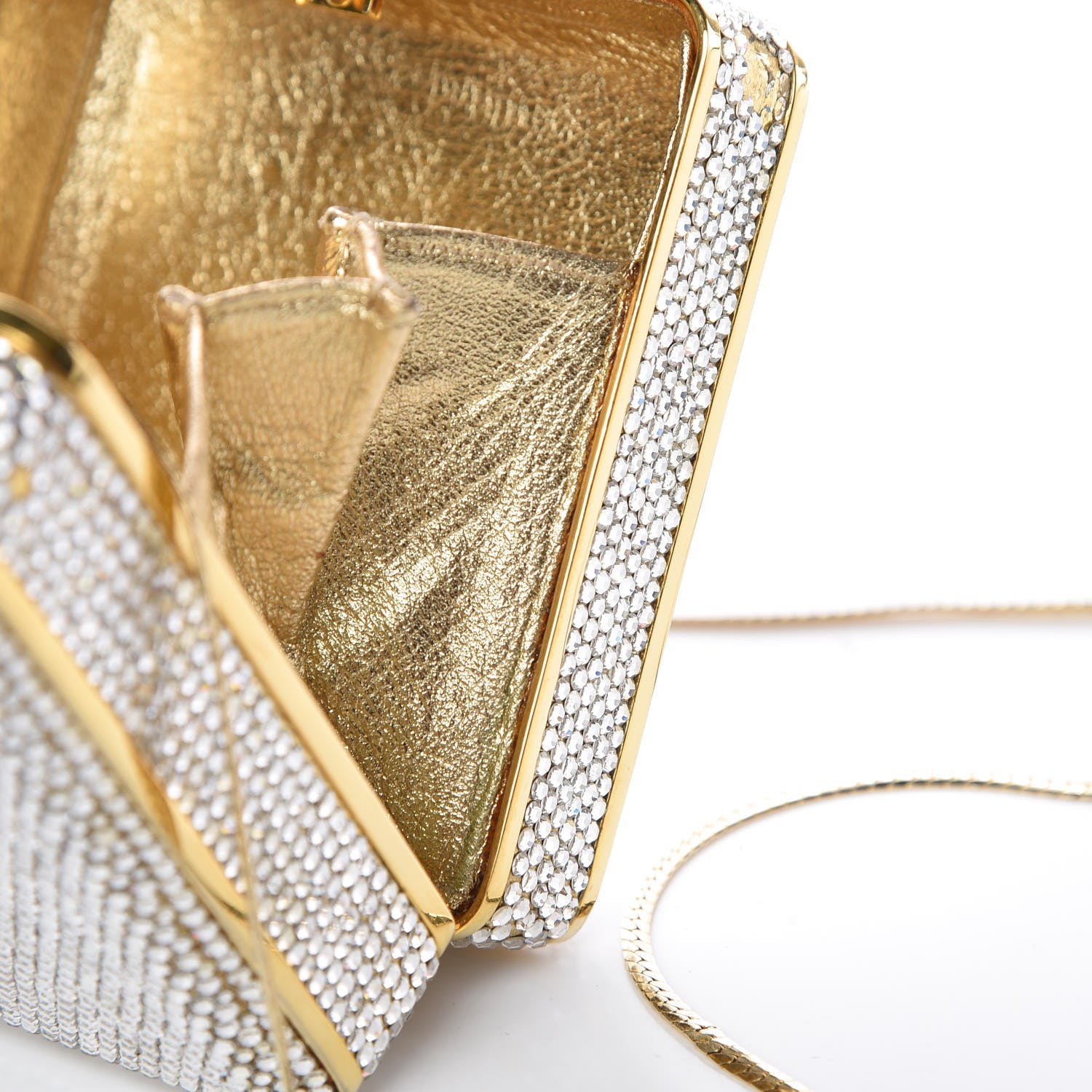 Judith Leiber Swarovski Crystal Minaudière Clutch Silver Gold 12 of 16