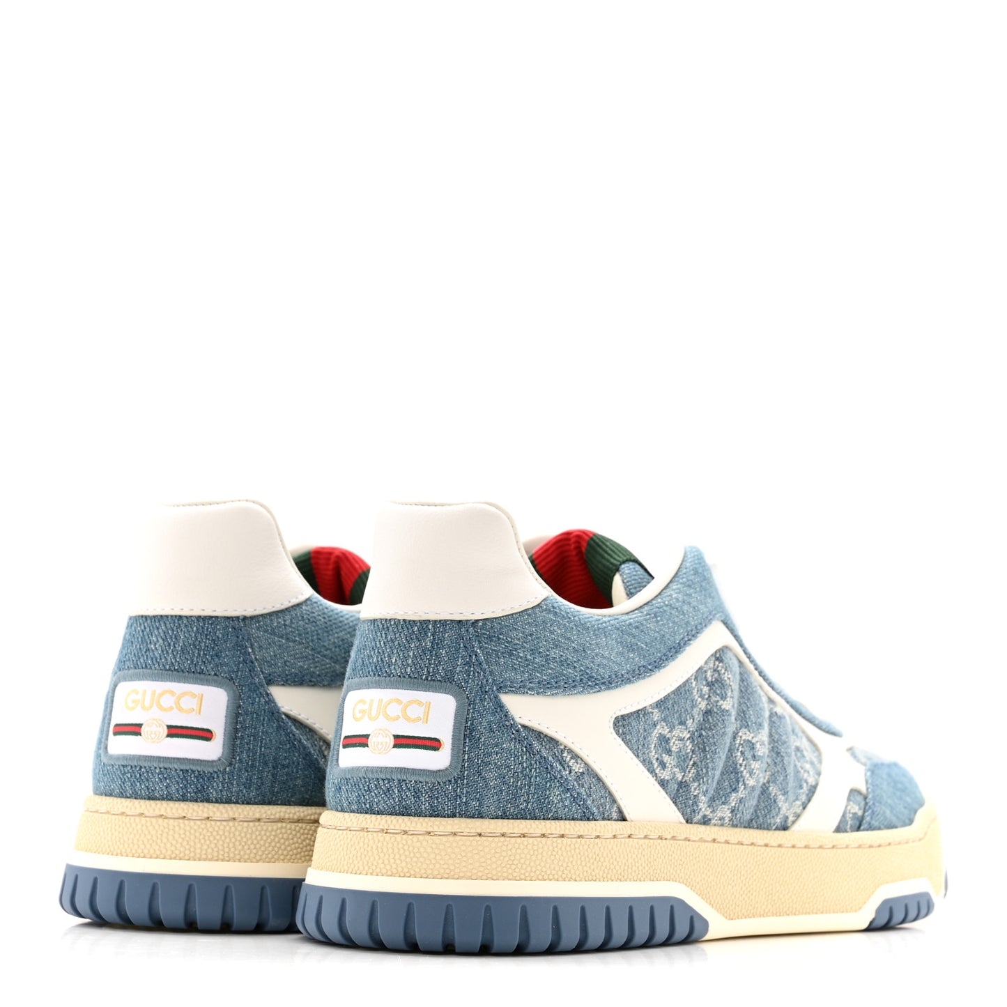 New Denim Delave GG Monogram Womens Re-Web Sneakers 37.5 Light Blue Royale