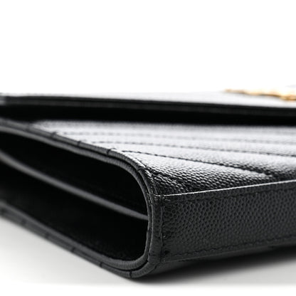 Saint Laurent Grain De Poudre Matelasse Chevron Monogram Chain Wallet Black 9 of 11
