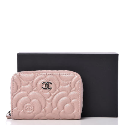 Chanel Goatskin Camellia Embossed Zip Coin Purse Pink 8 of 8