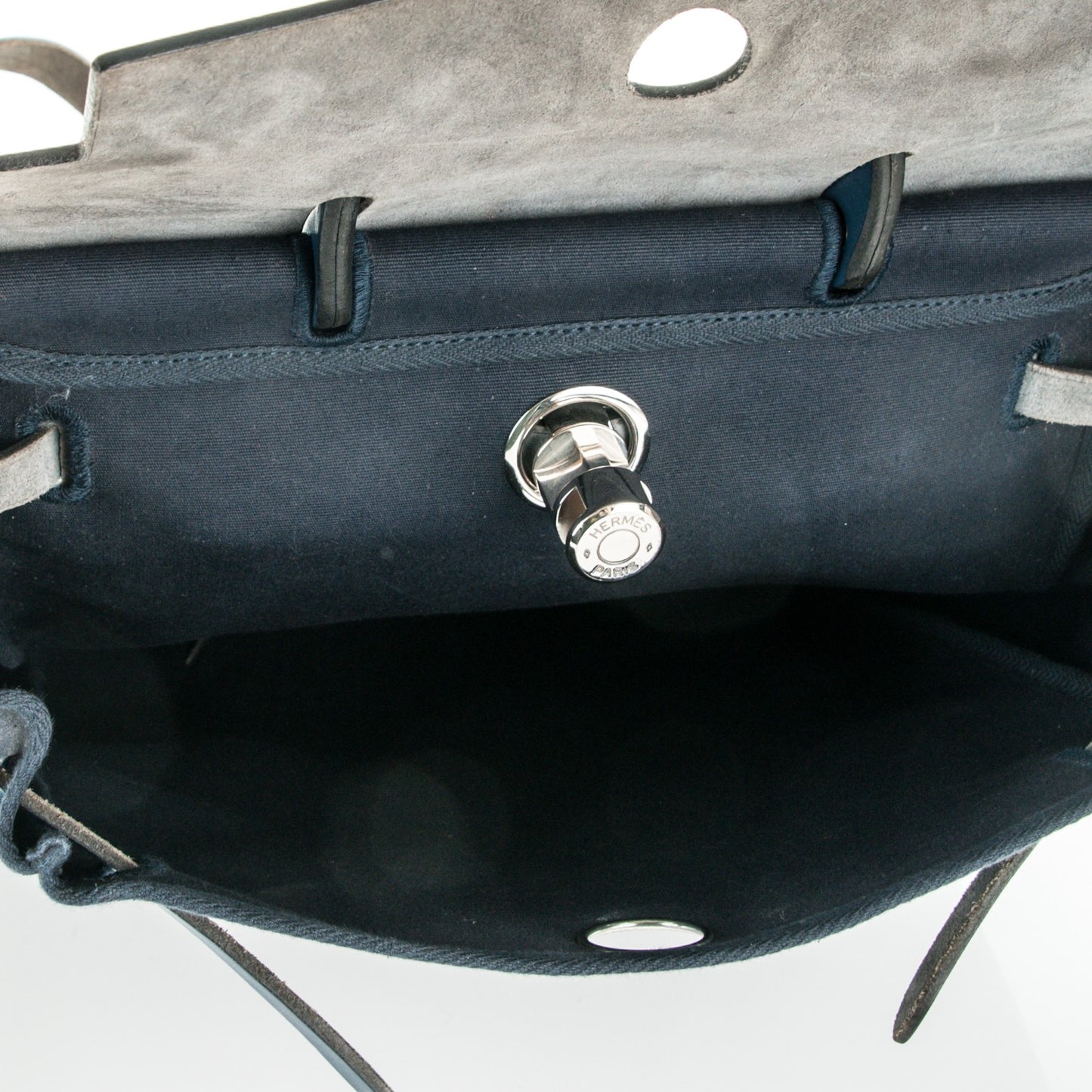 Toile Vache Calfskin Herbag 30 PM Backpack Navy Bleu