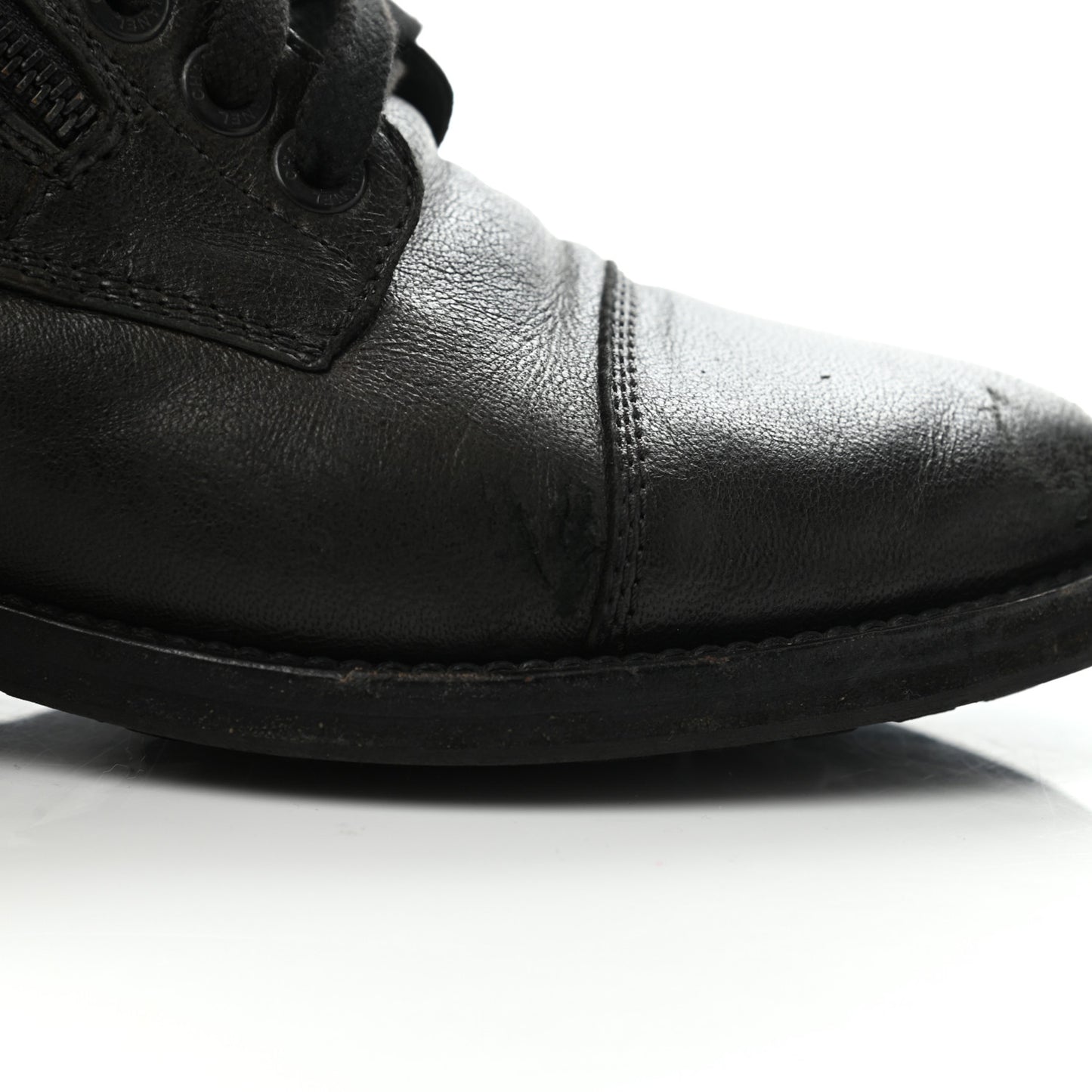 Calfskin Quilted Lace Up Combat Boots 40 Black